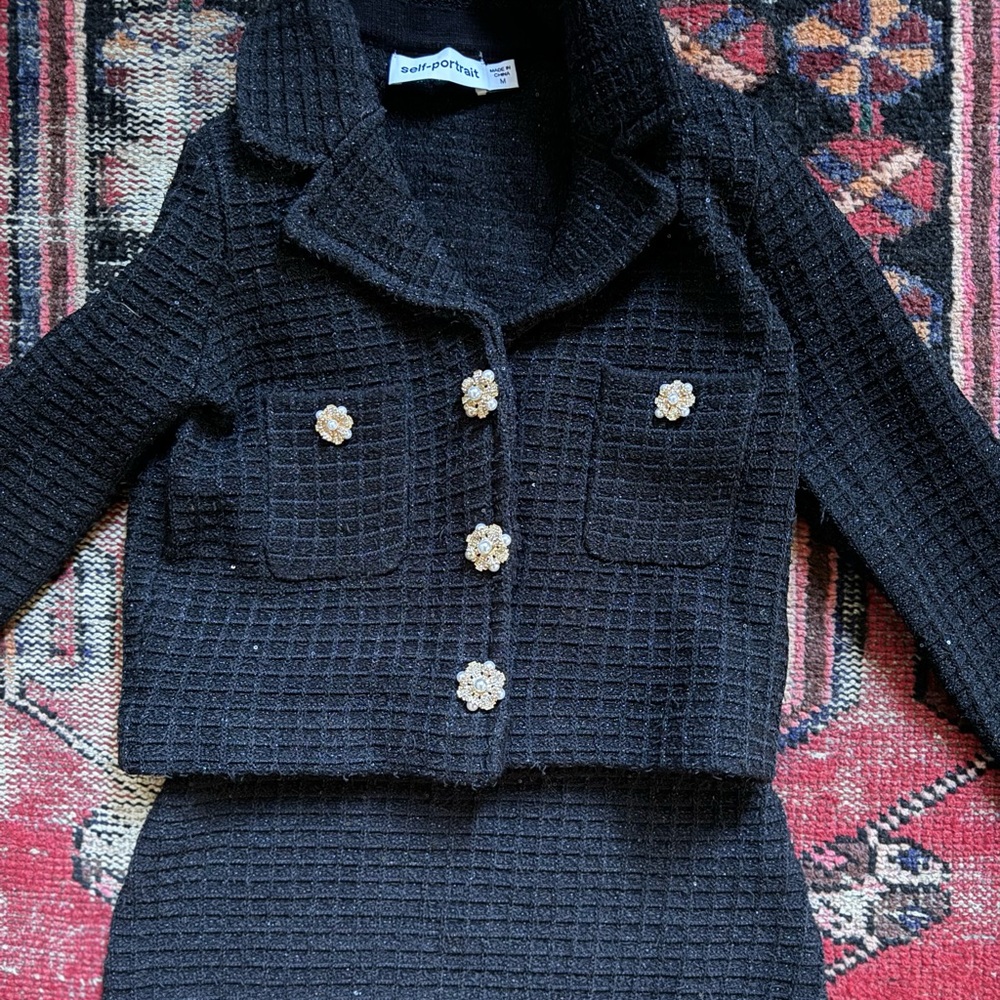 Self Portrait Cropped Embellished Metallic Boucle Knit Jacket & Skirt Set - Picture 3 of 5